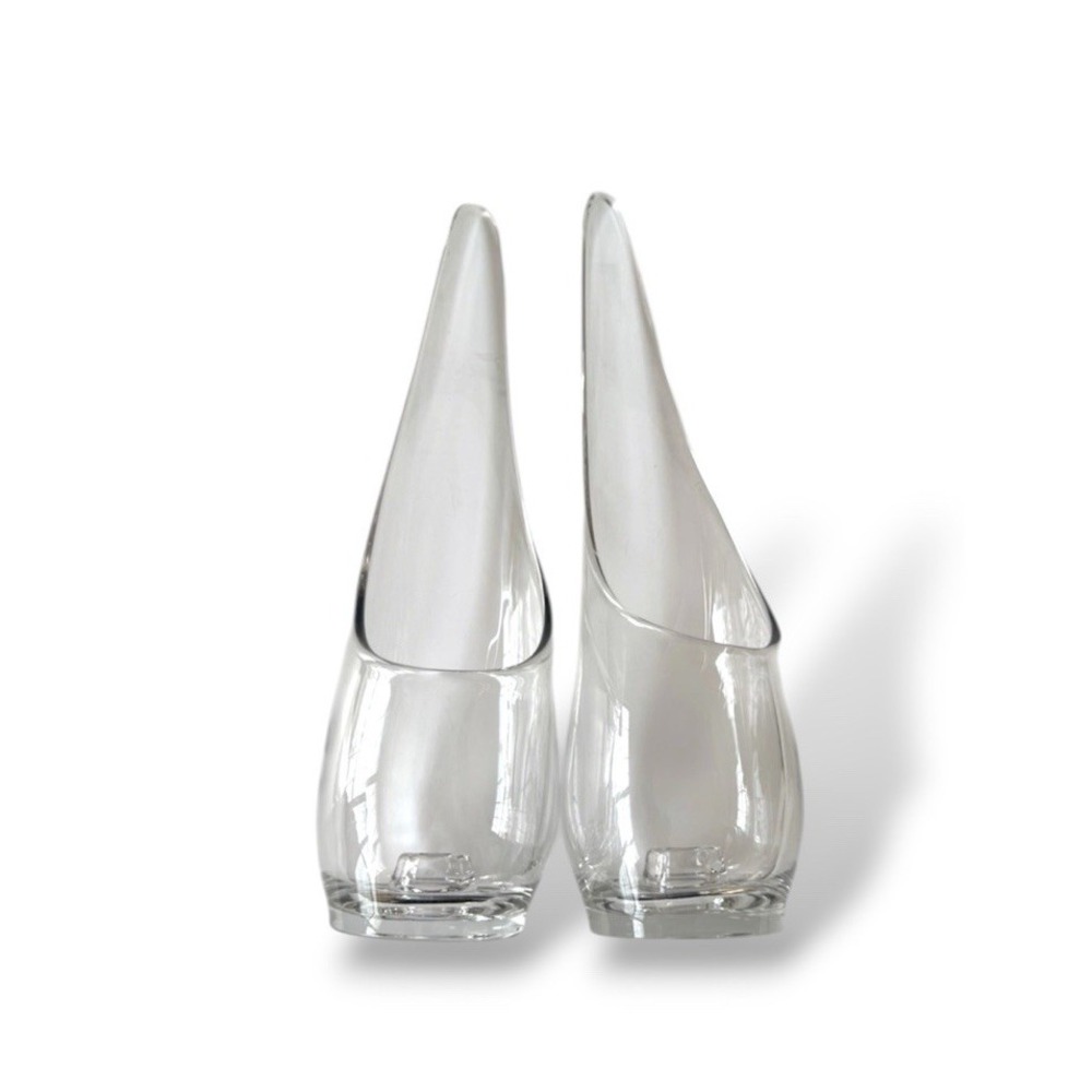 Viking Clear Swung Glass MCM Taperglow Candle Holder Set Of Two 15.5" Vintage